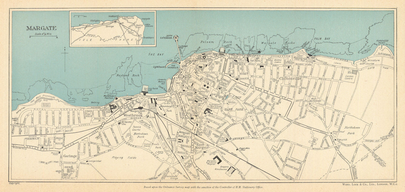 MARGATE vintage town/city plan. Westgate-on-Sea Birchington. WARD LOCK 1954 map